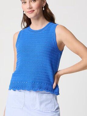 J. Crew Factory Crochet Sweater Tank Bright Grotto Blue XXS NWOT